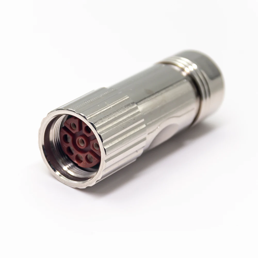 Hybrid Power M23 8Pin Power Plug Shield Female  Connector Waterproof IP67 Straight Metal Shell Connector