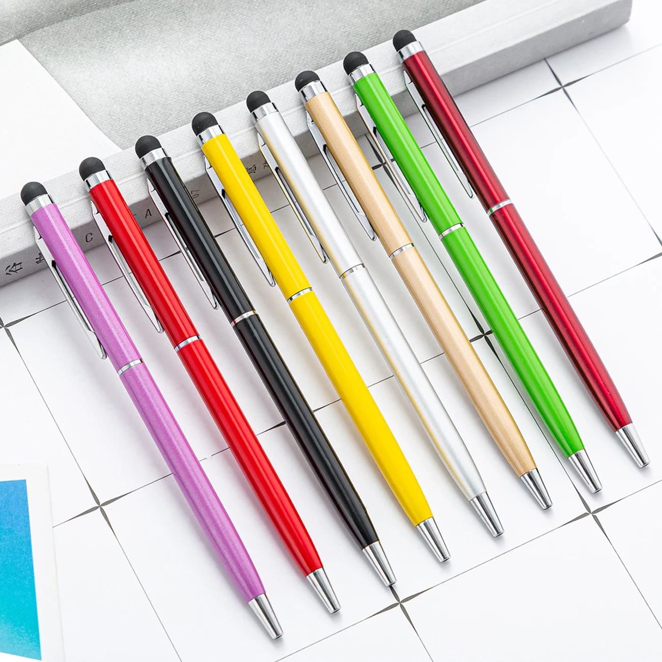 Multifunction Metal Aluminum Touch Screen Ball Point Pen Custom Logo Slim Black Stylus Touch Pen for Phone and Tablet PC