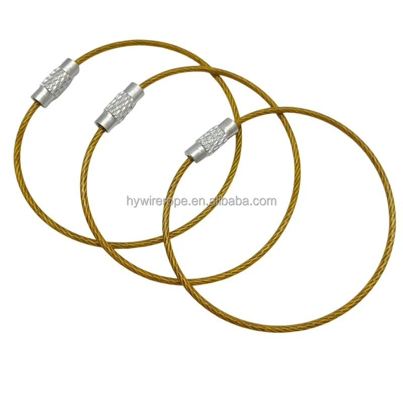 Stainless Steel Wire Rope Ring Screw Lock Clamp Stainless Steel Key Rings Cable Wire Loop for Luggage Tag