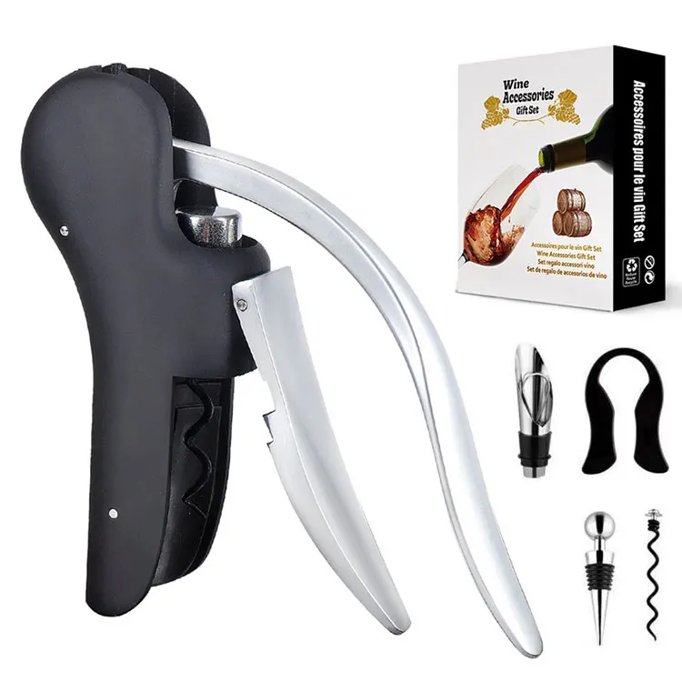 Professional Factory Price 3 Piece Goose Shape Vertical Lever Corkscrew Wine Bottle Opener With Foil Cutter