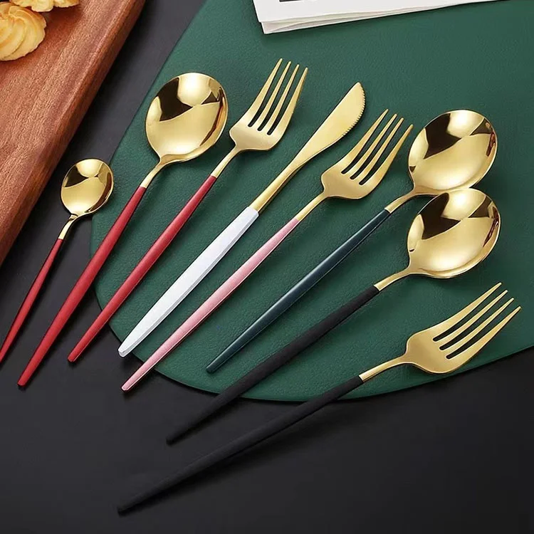 Hot Selling Luxury Stainless Steel Gold Cutlery With Knife Fork Spoon Flatware Set