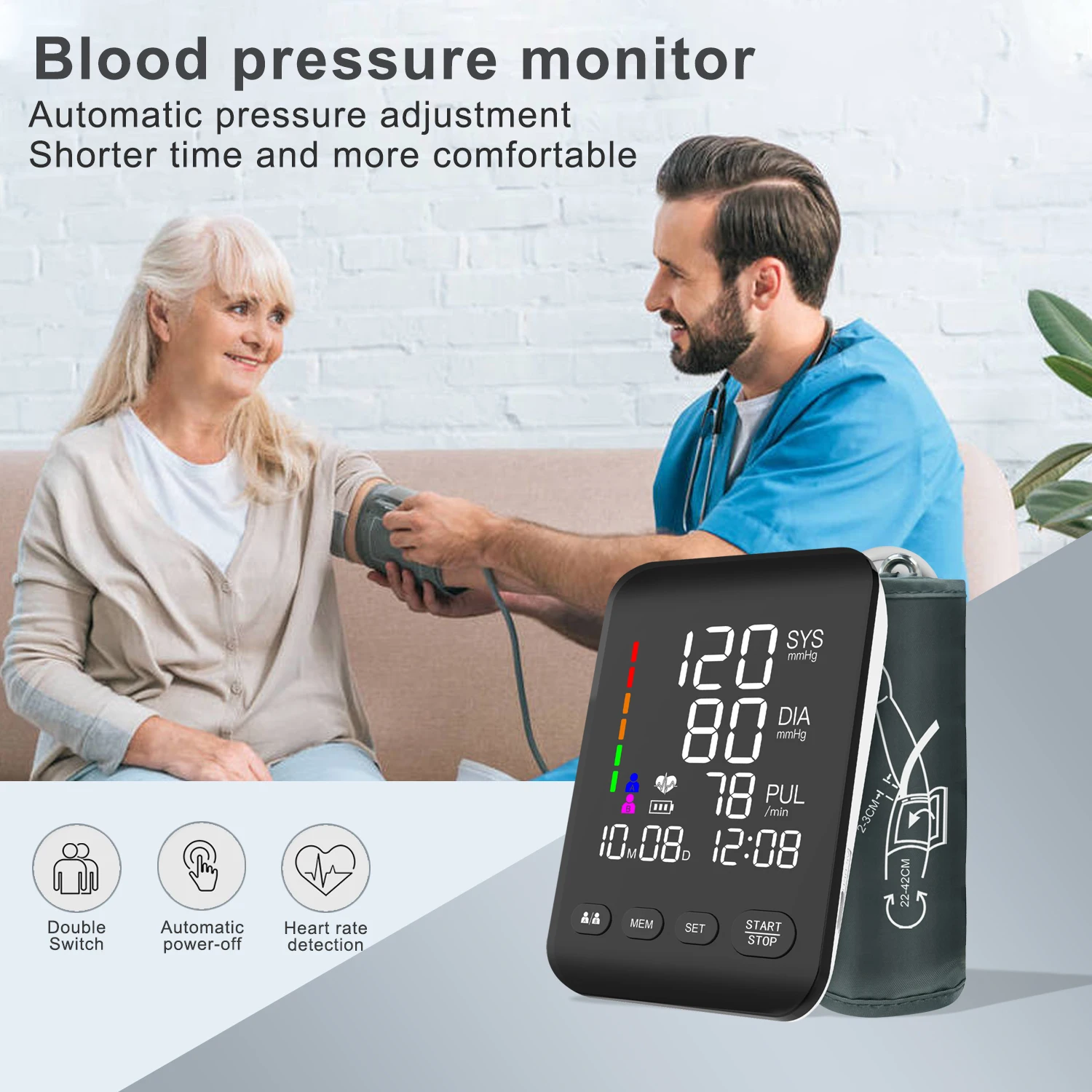 Digital Blood Pressure Monitor Tensiometer Electric BP Machine BP Monitor Smart Sphygmomanometer Arm Blood Pressure Machine