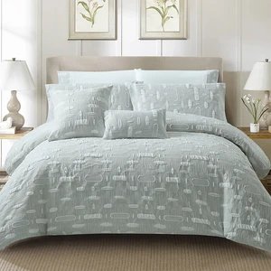 Geometric Pattern Jacquard Bedding Set 8pcs Home Textile Comforter Duvet Cover Available King Queen Sizes Cotton Polyester