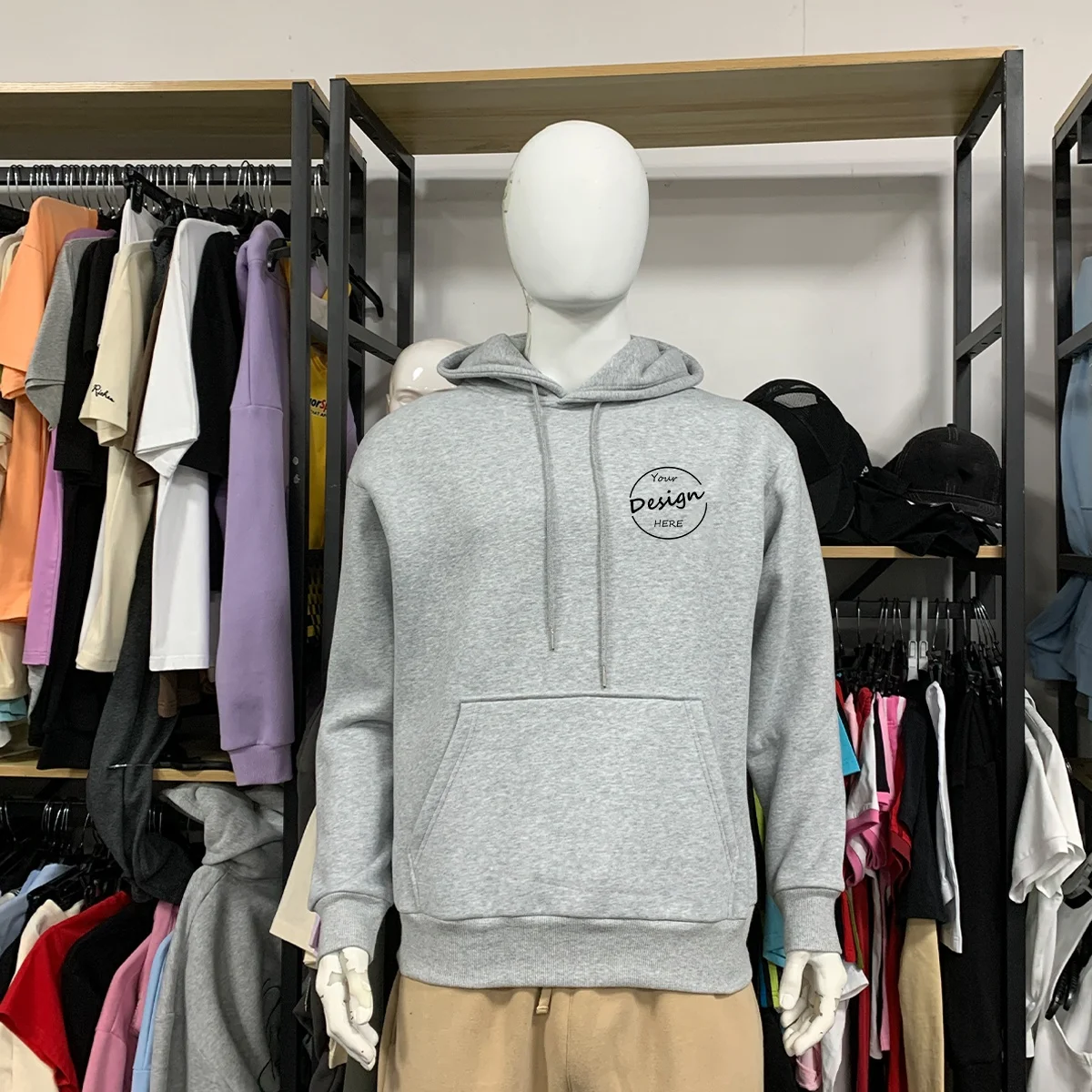 JL710B High Quality Embroidery 500 Gsm Gray Hoodie Manufacturer Pullover Heather Gray Men Hoodie