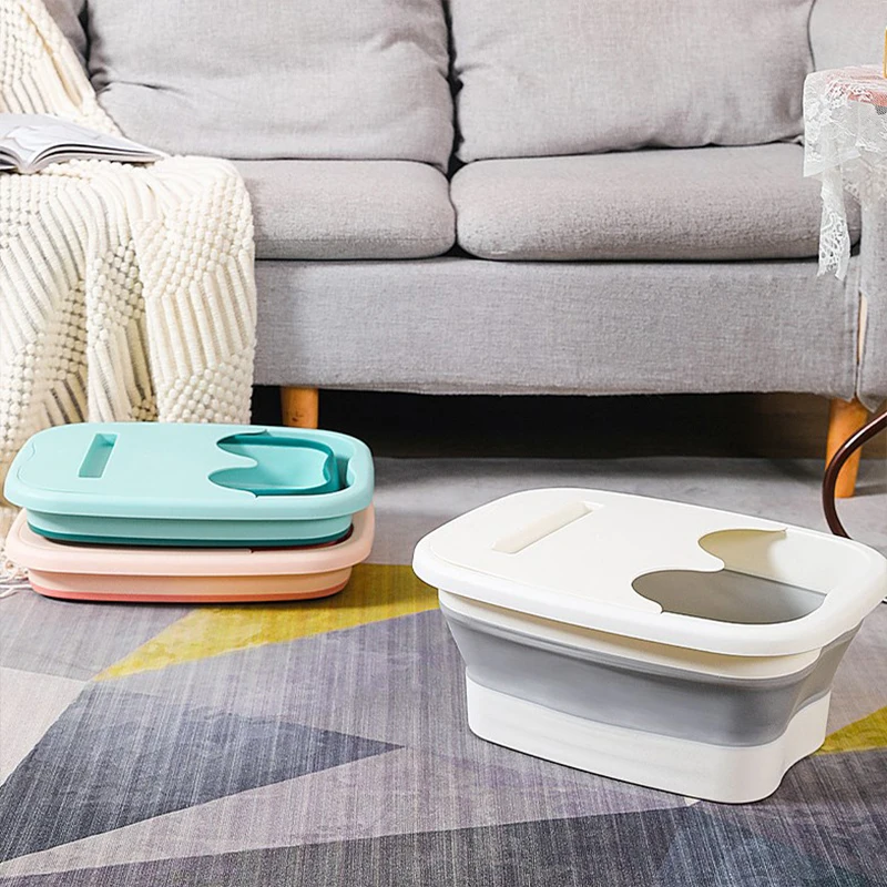 Foldable Foot Tub with Cover Creative Household Massage Foot Basin Portable Outdoor Travel Foldable Foot Basin