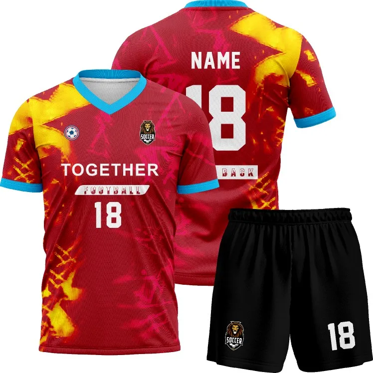 Club Team Uniforms Breathable Football Jerseys Short Sleeve 100% Polyester Custom Jerseys with Quick Dry Feature