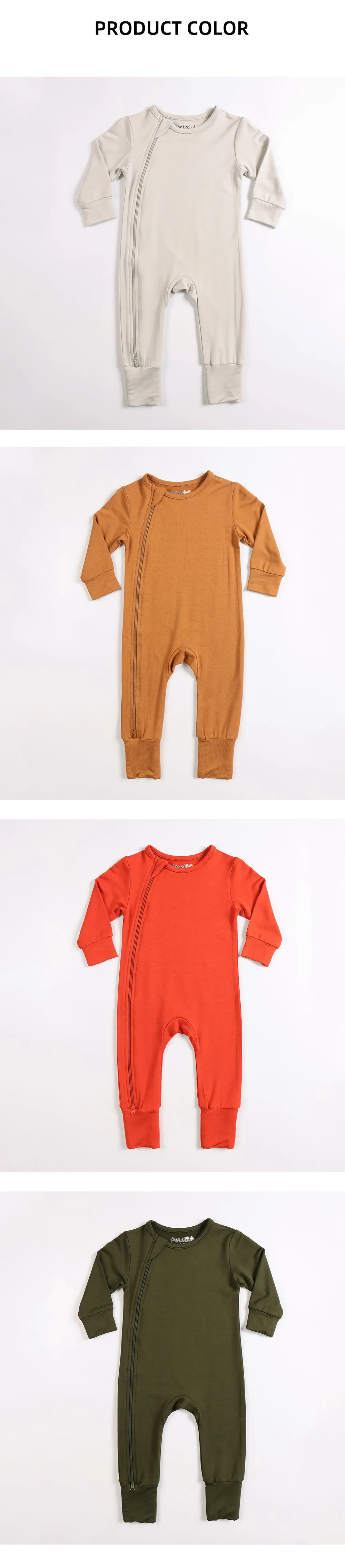 Customize Infant Zipper Onesie Long Sleeve Baby Clothes For Baby Boys