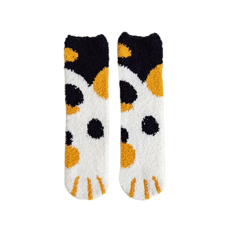 Носки с кошачьими лапками зимние теплые Нескользящие домашние носки с милыми жаккардовыми узорами