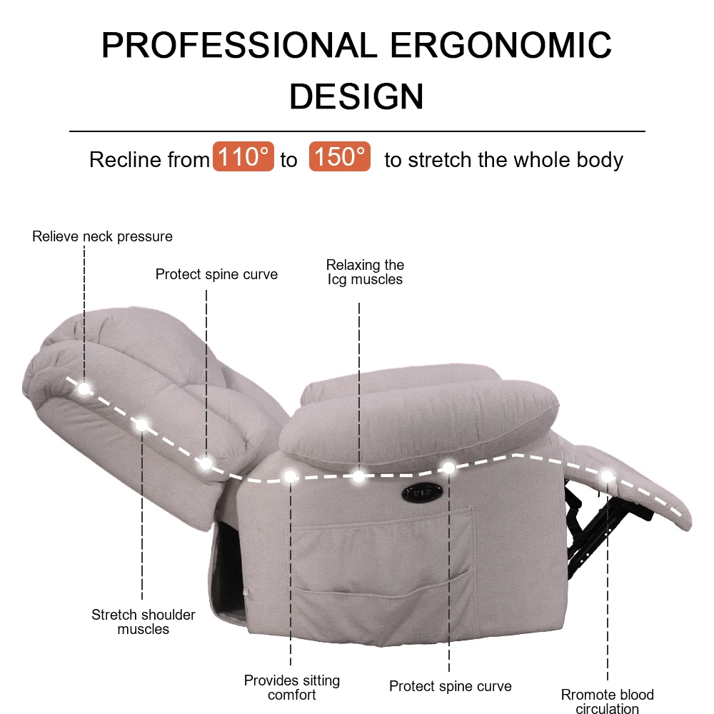 Factory Directly Hot Selling on Line Grey Teddy Fabric Swivel Power Electric Recliner Sofa Chairs for Amazon