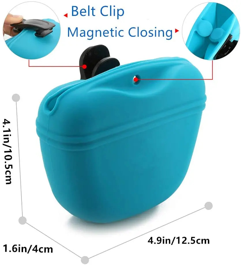 Custom Silicone Portable Dog Feeding Pouch Puppy Dog Training Treat Bag with Magnetic Closure Waist Clip