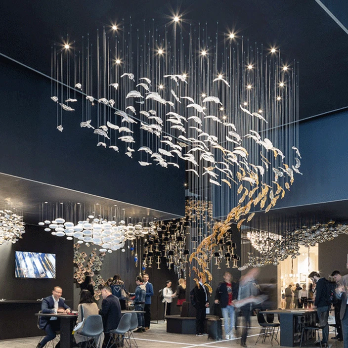 Project Hotel Lobby Hall Stairway Ceiling Light Club Restaurant Art Coloured Glaze Glass Chandelier Pendant Light