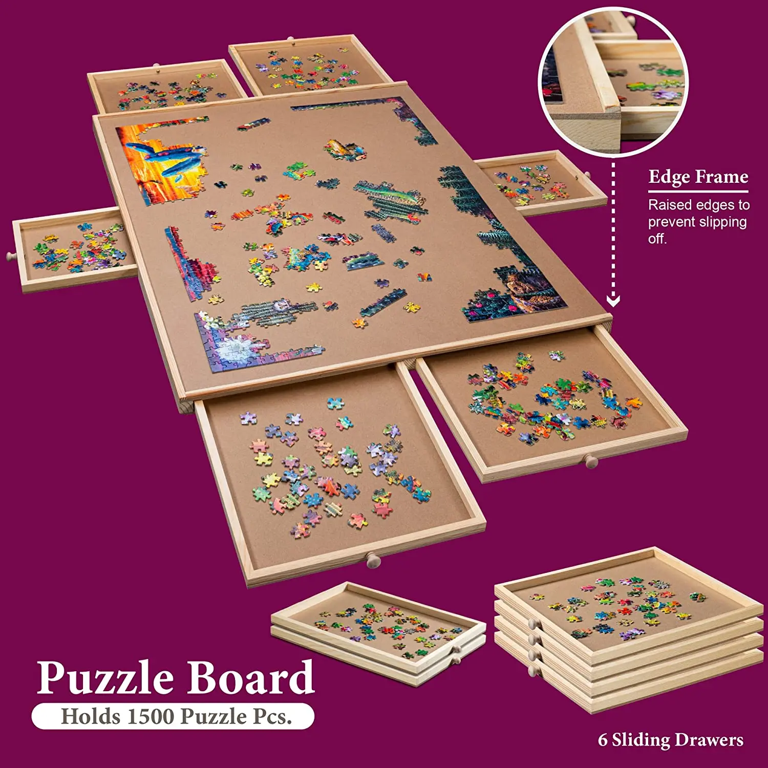 Factory Custom Wooden Portable Puzzle Board Jigsaw Puzzle Mat Table