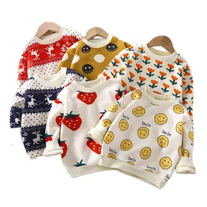 Children Plus T -shirt Autumn and Winter New Boys Sweater Thickened Long -sleeved Clothes Girl Warm Children's Clothing