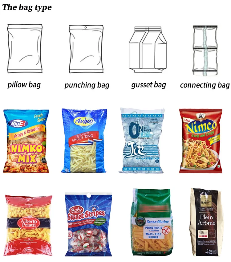 Vffs Nimko Vertical Pouch Form Fill and Seal Machine PLC Controlled for Food Packaging-Plastic and Paper Bags