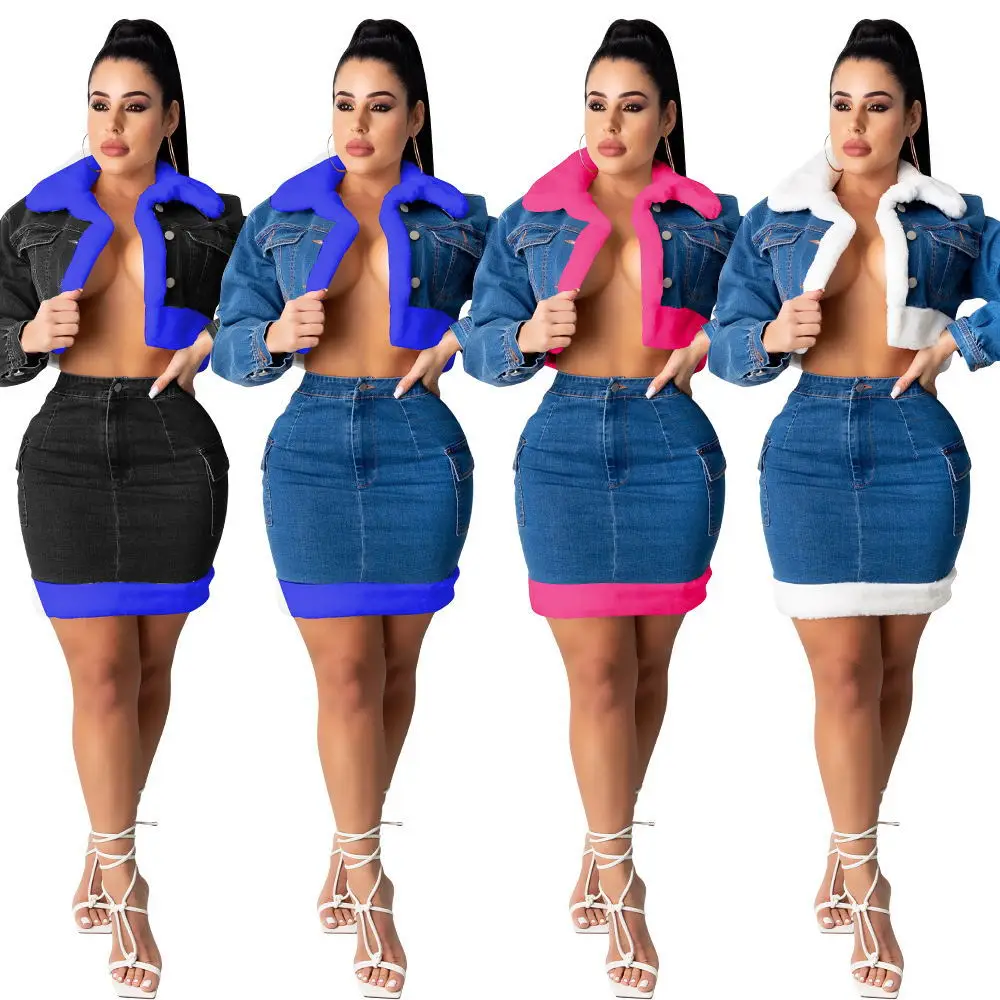 Custom Denim Jacket Women Denim Skirts 