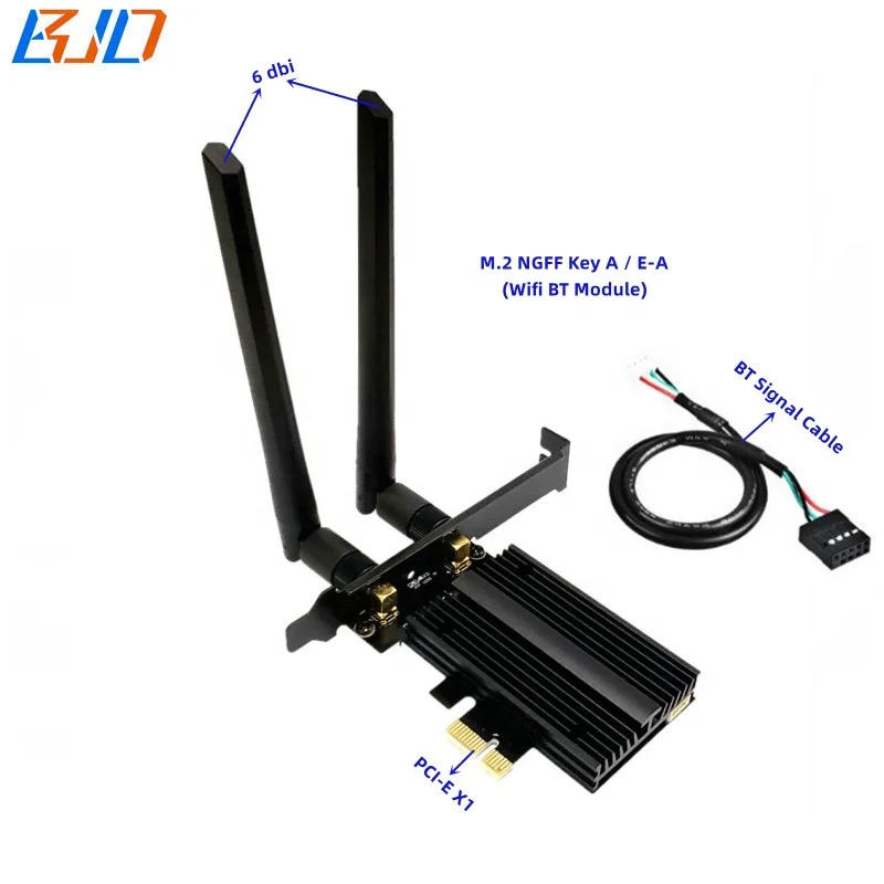 Адаптер Wi-Fi BT PCIe M.2 NGFF на PCI-E 1X беспроводной адаптер с 2 антеннами 6 дБи для Intel AX210 AX200 без