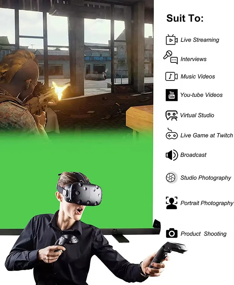 Best Collapsible Canvas Photo Background Backdrop Green Floor Rising Green Screen Background with Stand for Video Conference