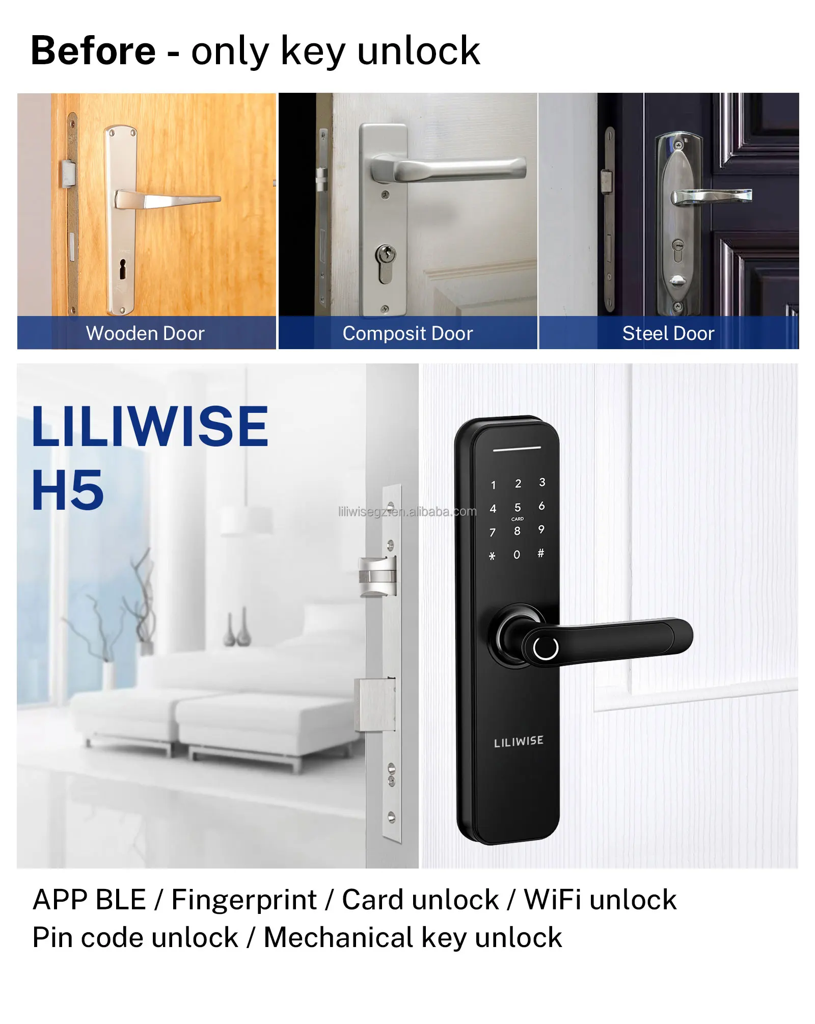 Liliwise Home Electronic Electric Door Lock Tuya App Wifi Smart Lock ...