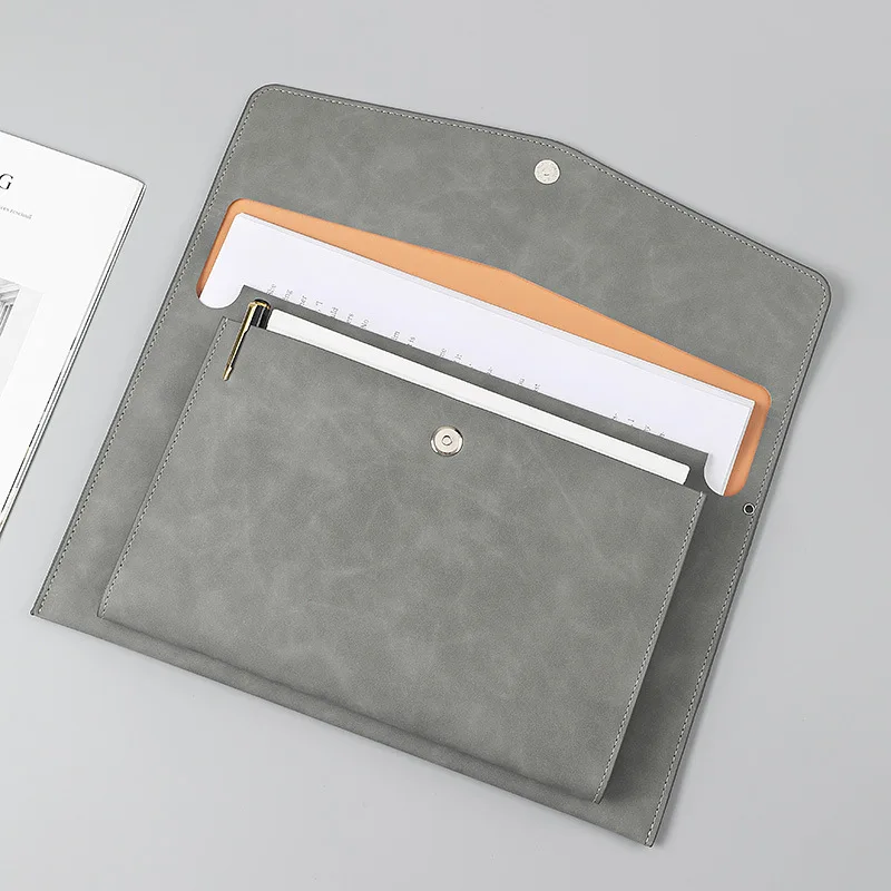 A4 Size File Folders Large Capacity PU Leather Document File Bag Conference Office Document Pouch Business Contract File Folder