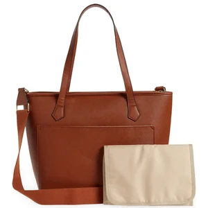 Custom Logo Saffiano Leather Fashion Women Mommy Baby Diaper Nappy Wet Tote Bag