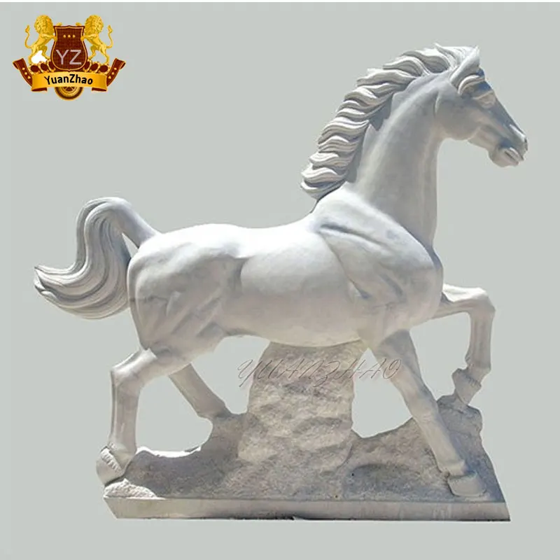 Outdoor Garden Natural Stone Animal Statue White Marble Horse Sculpture