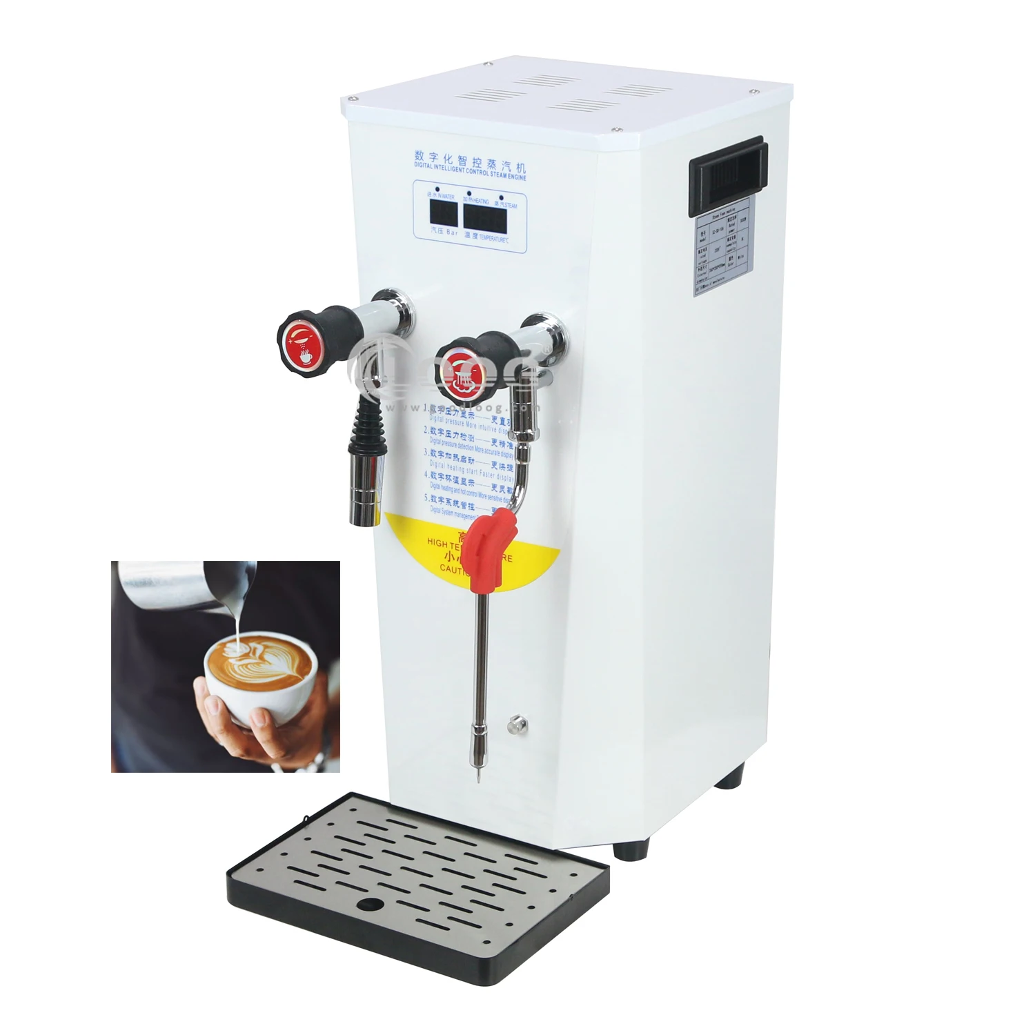 Commercial Multi-Purpose Milk Frother 8L Full-Automatic Steam Boiling Water  Frothing Machine, Electric Milk Foam Maker LCD Display for Espresso Coffee  Tea Coffee Shop Dessert Shop Hotel Milk 