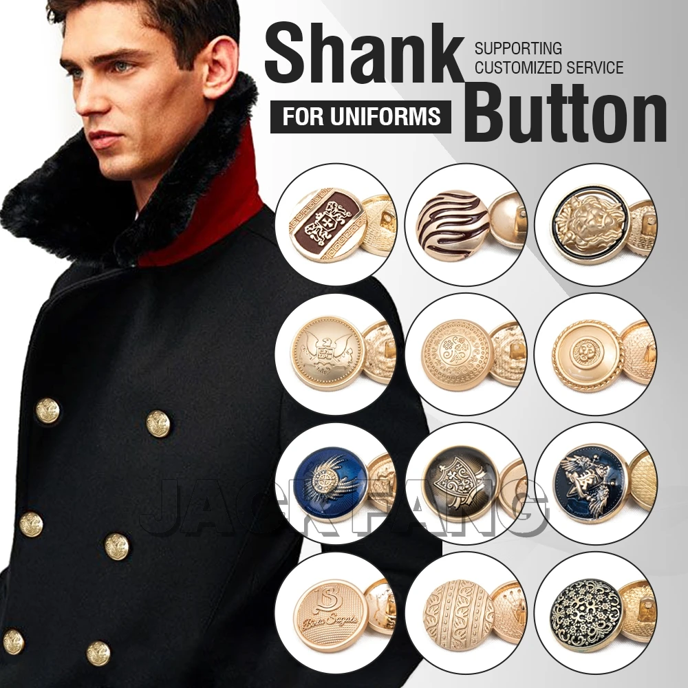 Custom Vintage Fleur De Lis Blazer Gold Uniform Coat Buttons Zinc Alloy Plating Technique Suit Sewing Shank Button for Sale