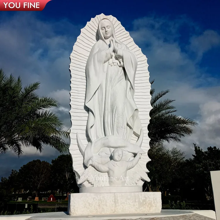 Church Decoration White Marble Statue Virgen De Guadalupe Statue Marble