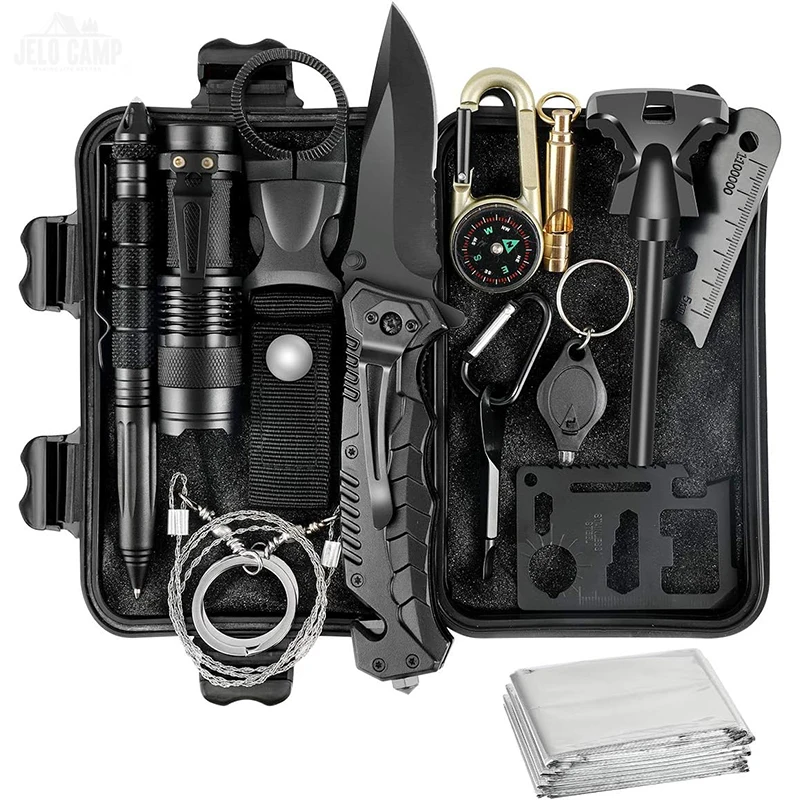 Popular 14 Pcs Survival Gear Gifts Wilderness SOS Tactical Outdoor Camping Travelling Adventure Fret Emergency Survival Kit
