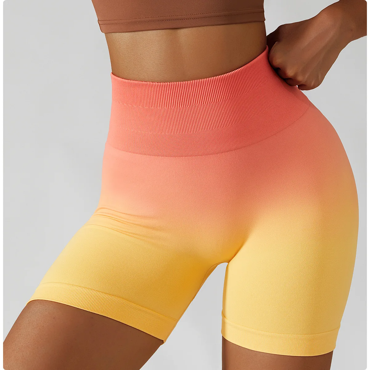 Seamless Gradient yoga shorts Breathable tight gym shorts Women High waist stretch butt workout fitness  shorts