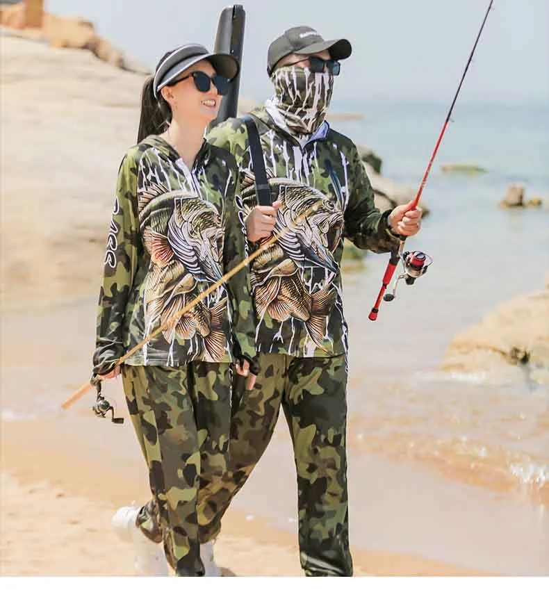 Custom UPF 50+ Polyester Camo Print Dry-fit Fishing Shirts Hooded Long  Sleeve Fishing t Shirt Anti UV Outdoor Fishing Suit