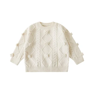 Girls' Autumn Suit Autumn Winter Children's Retro Cable Sweater Cardigan Wide Leg Wool Pants Multi-piece Set