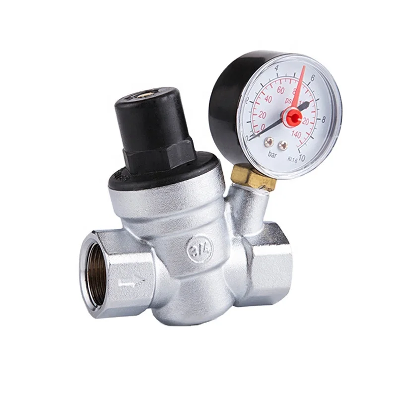 Brass Hydraulic Pressure Reducing Regulator Valve with Gauge Meter BJ44001A for Water Supply System