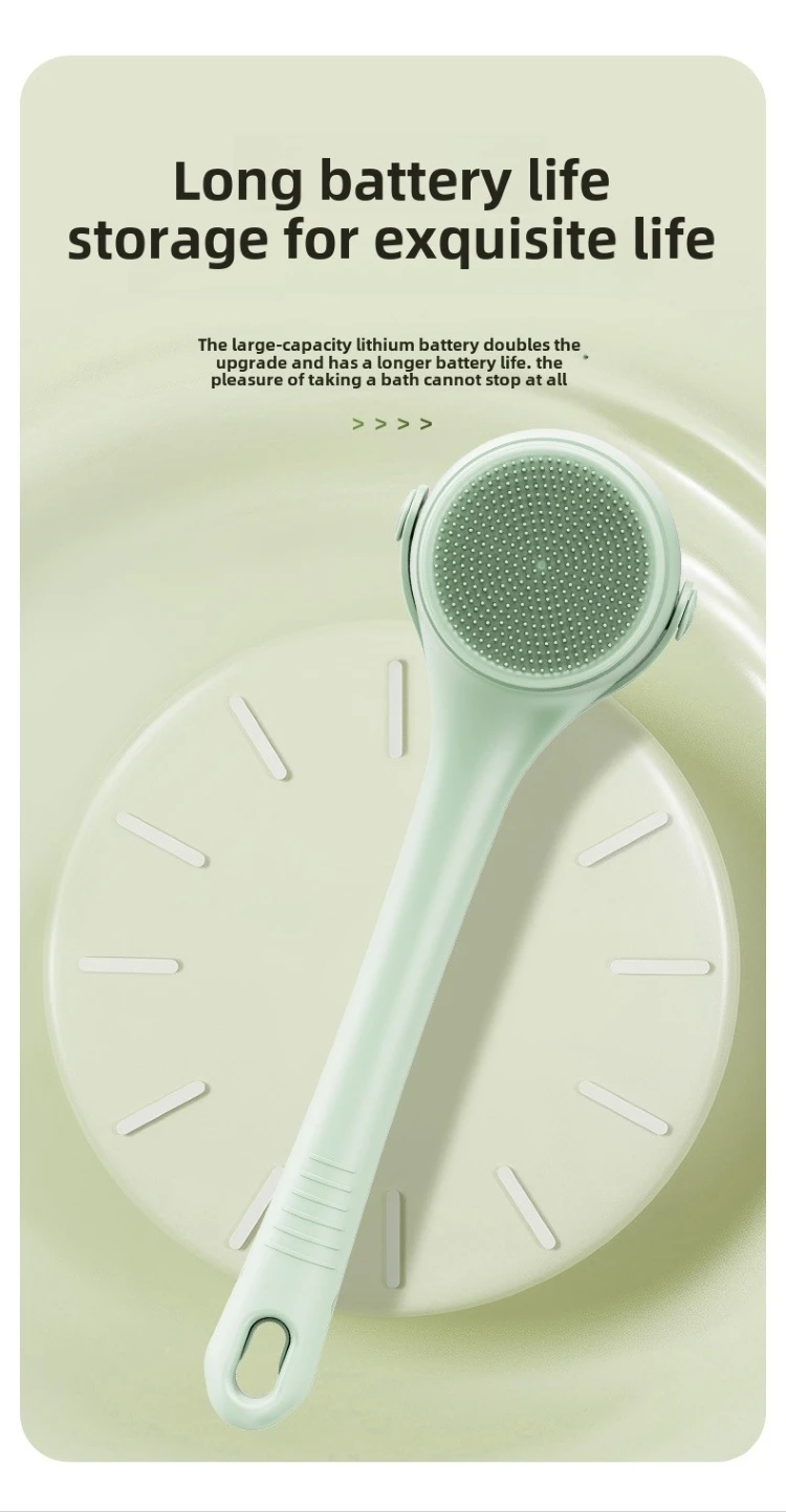 New Arrivals Silicone Scrubber Soft Rechargeable Shower Brush Long Handheld Electric Body Scrub