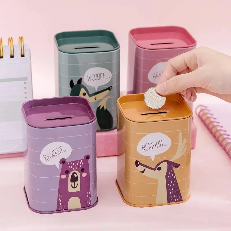 Factory Customized Metal Tin Piggy Bank for Kids Square Canister Saving Money Box Metal Coin Bank Tin Can With Openable Lid