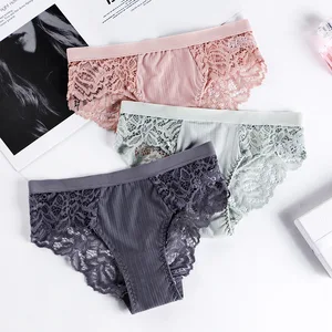 Sexy Lace Knitted Women's Underwear Low-Rise Comfortable Hipster Belly-lifting Nylon Anti-Bacterial Logo Thin