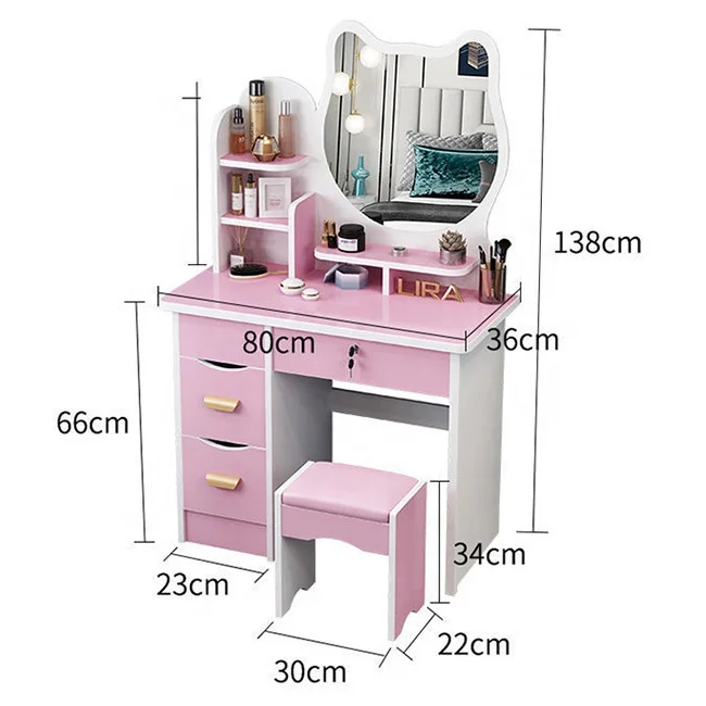 Hotel Bedroom Furniture Women Elegant Storage Cabinet Hair Makeup Dressing Table Wooden pink White Cheap Dresser for Bedroom