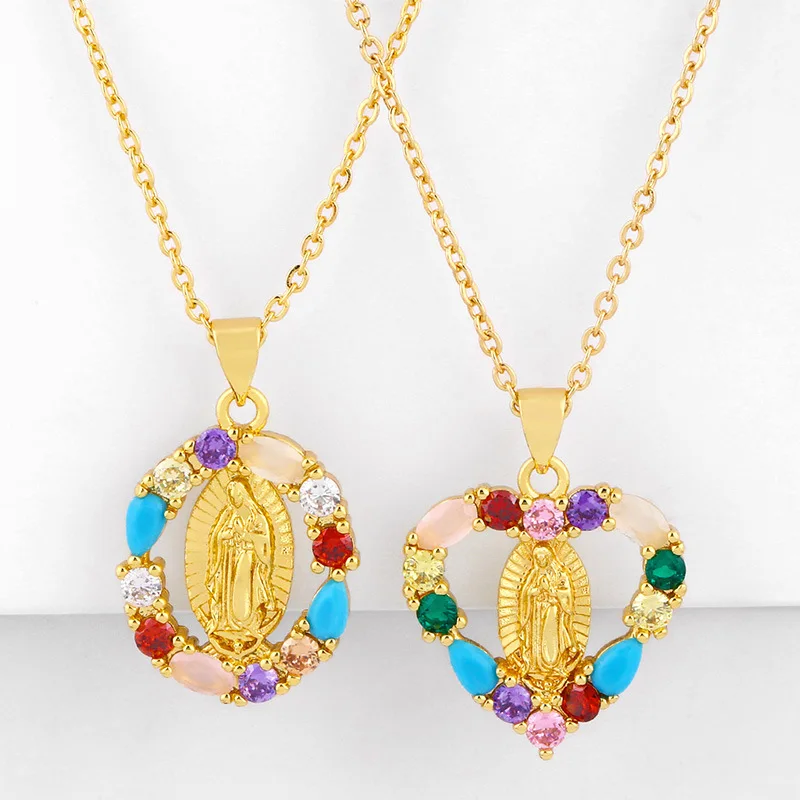 colorful virgin mary necklace