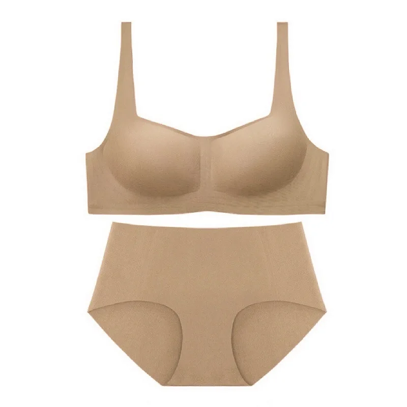 Customizable XL Size Soft Underwear Set Everyday Seamless Brief Square Neck Push Solid Wire-Free Bra Stylish Bra Briefs