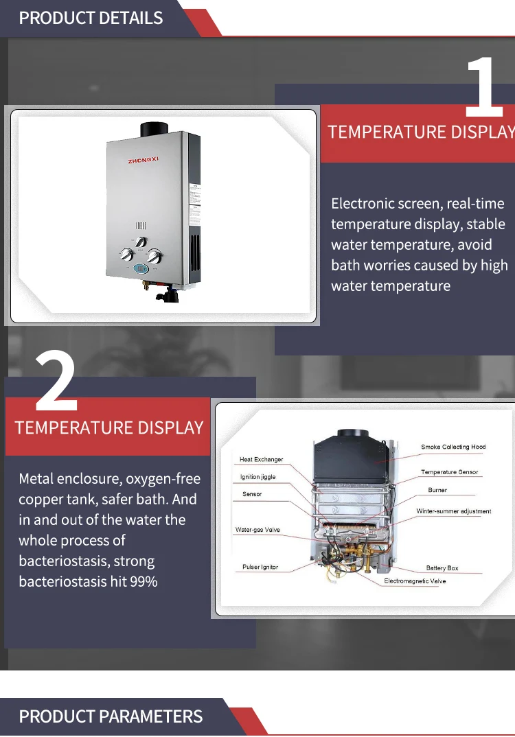 6l Flue Exhaust Instant Hot Water Heater Tankless Gas Water Heater