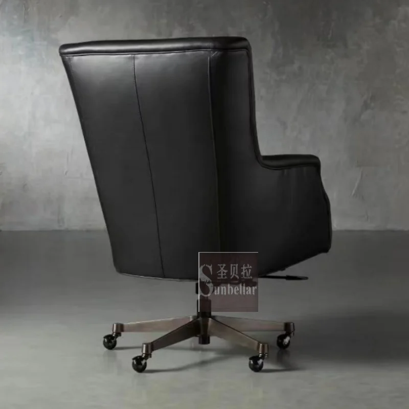 Retro Vintage Dark Genuine Leather Desk Chair Swivel Executive Leather Chair Home Office Furniture boss Chair - Image 3