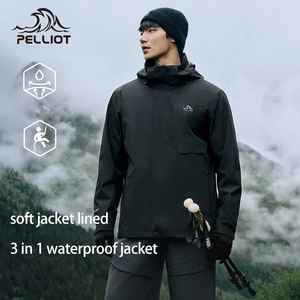 PELLIOT Outdoor Winter Warm Windproof Adjustable Hood Soft Shell Liner Men's 3 in 1 Waterproof Mountaineering Hardshell Jacket