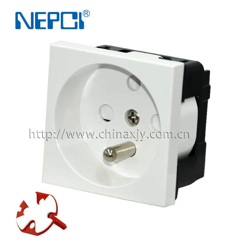 French Type Power Socket Module, NEPCI XJY-QB-32 Mechanism Socket Outlet 2P+E with Child Production Shutter 45x45 PC