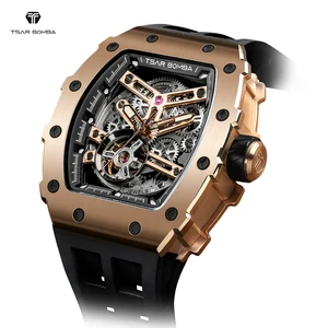 For Luxury Mens Automatic Wrist Watch Sapphire Glass MIYOTA Movement Tonneau Stainless Steel Case Analog Dial Silicone