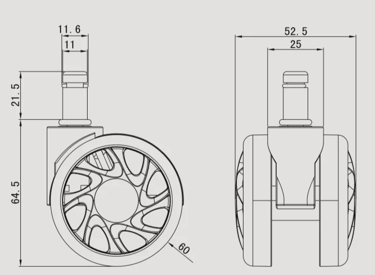 Light Duty Gray Pvc Threaded Stem Swivel Caster Wheel For Furniture