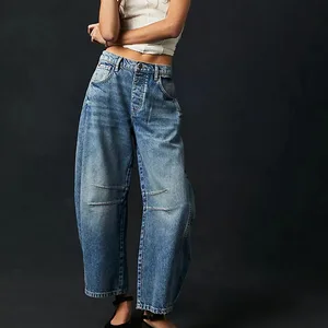 Y2k Aesthetic Solid Color Low Waist Baggy Denim Trousers 2000s Fashion Boyfriend Tapered Pants Cropped Jeans for Women