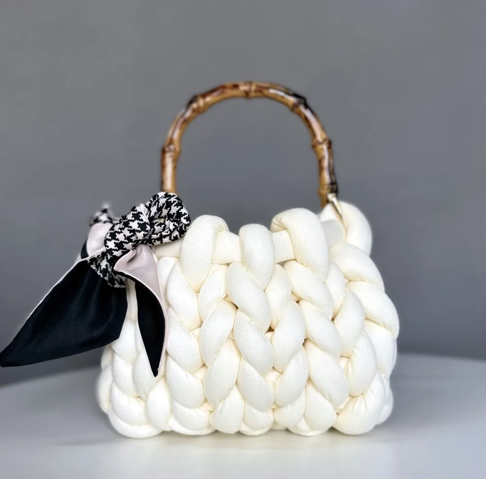 Handmade Corduroy Woven Knit Satchel Purse Handbag Shoulder Women's Knit Clutch Bag