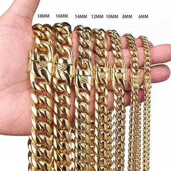 Hot Sale Hip Hop Jewelry Mens Gold Chain PVD 18K Gold Stainless Steel Miami Cuban Link Chain Necklace