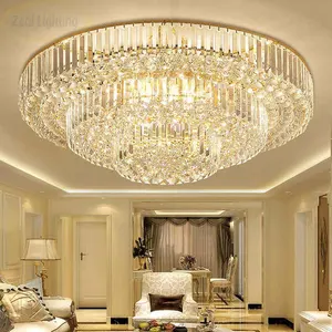 Luxury Crystal Ceiling Light Surface Mounted Round Rectangular Gold Modern K9 Crystal Ceiling Chandelier Lamp