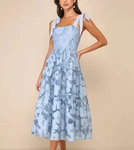 Women's Summer Purple Midi Slim Empire Dress Off-Shoulder Embroidered Halter Backless Ruched Spaghetti Strap Bow Sweet ODM